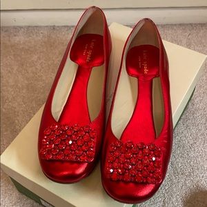 NWB Kate Spade Leather Red Jewel Ballet Flats